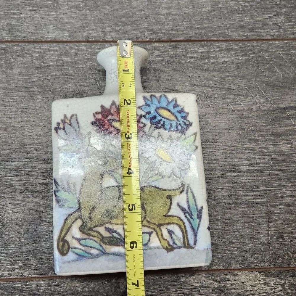 Pottery Barn Vase Deer Bird Floral Square Rectangle Pottery 7